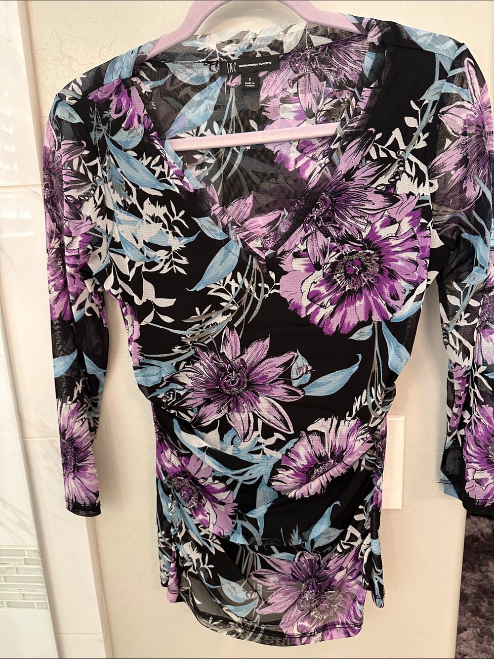 INC International Concepts Black Floral Top